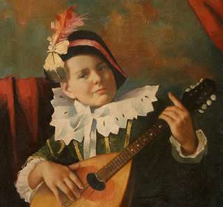 ORIGINAL OIL PAINTING OF YOUNG RUSSIAN MANDOLIN PLAYER  