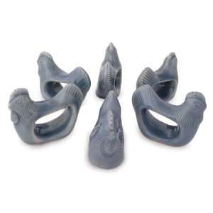   ceramic napkin rings, Blue Clucking Hens (set of 6)