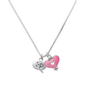   P   Cheeky Emoticon and Trasnlucent Pink Heart Charm 