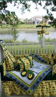 New Crib Bedding Set m/w JOHN DEERE yellow check fabric  