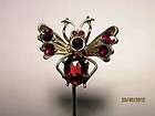 Art Nouveau Silver Beetle Pin with Garnets   Movable Wings