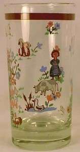 COUNTRY FARM GLASS TUMBLER Sheep Cows Lady Cat ? MAKER  