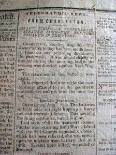   Civil War newspaper BATTLE of CHARLESTON HARBOR South Carolina  