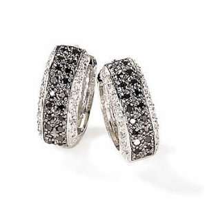   Silver Black And White Cubic Zirconia Hinge Hoop Earrings Jewelry