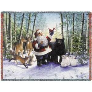  Santa in Forest With Wildlife Animals Throw Blanket