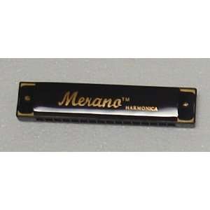    Merano HA16 Key of C 16 Hole Harmonica   Black Musical Instruments