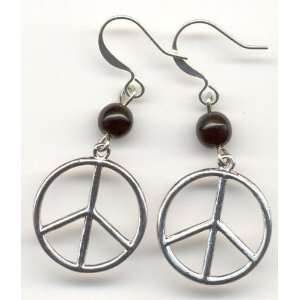 Sterling Silver Peace Earrings with Black Czech Glass 