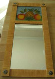 Folk Art Reverse Painted Glass Mirror Pineapple  