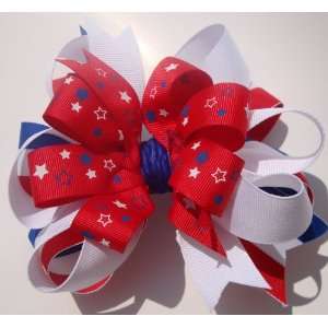  6 Inch Fourth of July Boutique Hair Bow   Red, White 