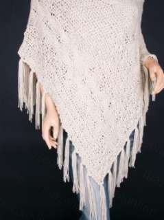 Free Postage Fringes Turtleneck Poncho Cable Knit Sweater Top  