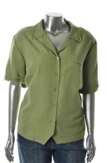   NEW Kauai Plus Size Button Down Shirt Green Stretch Top 18W  