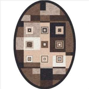  Pastiche Bloques Brown Leather Contemporary Oval Rug Size 