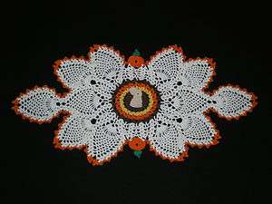 New Hand Crochet Thanksgiving Turkey & Pumpkins Doily  