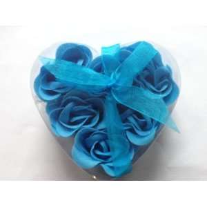 Blue Roses Bud Soap in Clear Heart Shaped Box