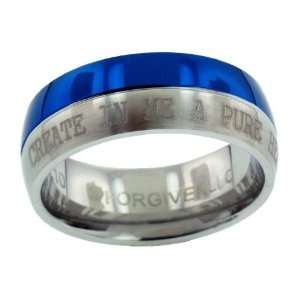   Hear in Blue & Silver Finish Band Stainless Steel Ring size 6 Jewelry