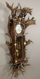huge antique black forest antler clock regulator 1900    