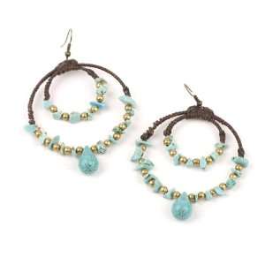  Boho drop bead turquoise hoop hook gold dangle earrings by 