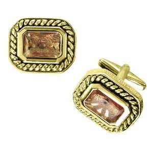   Cufflinks with Gold Rope Wrapped Edge and Amber Crystal Center