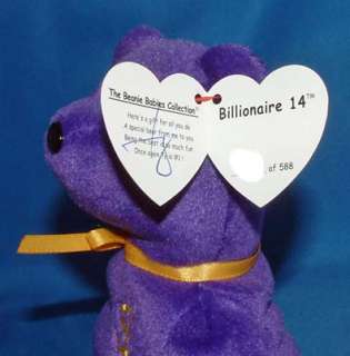 Billionaire Bear 14   Authenticated MQ  # 10 to 19 Ty Beanie Baby 