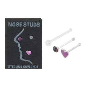 925 Sterling Silver Nose Bone Heart Nose Jewelry   3pcs/pack   Multi 