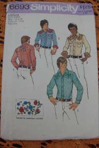 1970s SIMPLICITY TEEN BOY 18 20 WESTERN SHIRT PATTERN  