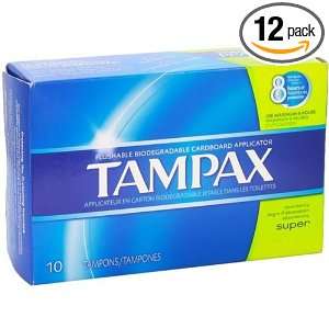 Tampax Super Tampons, Travel Size Packs, 10 in a Pack (Pack of 12 