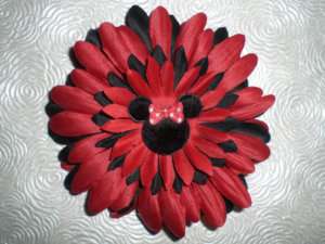 Red & Black MINNIE MOUSE Flower Baby Hairbow Hat Clip  
