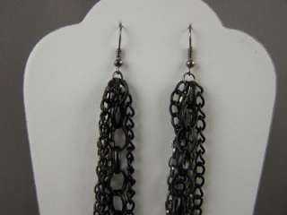 Black Grey metal multi chain dangle 5 long earrings  