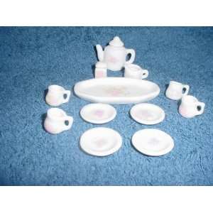    Miniature Porcelain Tea Set with Pink roses Design 