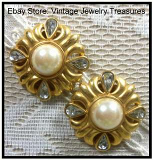 Vintage Pearl & Rhinestone Gold Tone Shoe Clips  