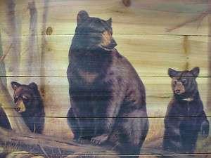   Rustic Decor Three Black Bears Wood Plank Picture Hanging Wall Art