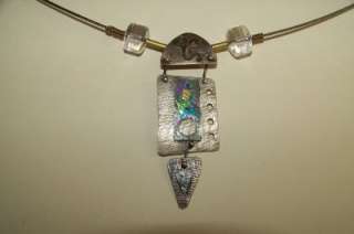   Modernist Necklace, Silver Metal, Niobium, Brass, Glass, 20L  