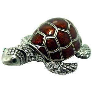  Brown Shell Sea Turtle Bejeweled Trinket Box