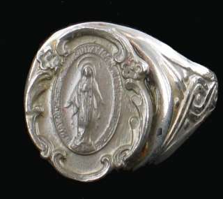 VINTAGE BLESSED MOTHER SILVER PLATE ADJUSTABLE RING MIRACULOUS MEDAL 