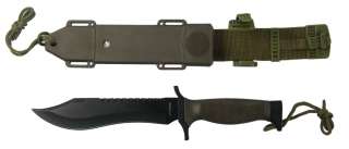 Army Fixed Blade Survival Knife Serrated Black W Sheath  