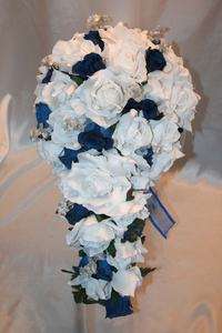Blue Silk Flower Wedding Bridal Bouquet Package Centerpieces to match 