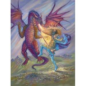 Mastrangelo   Dragon and Blue Knight Size 6x8 Finest LAMINATED Print 