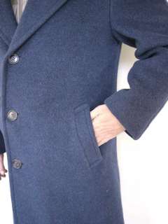Vtg 50s Heavy Navy Blue Wool Mens Winter Overcoat  