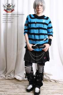 Punk MOHAIR Sweater Jumper/Dress TURQUOISE BLUE Stripe  