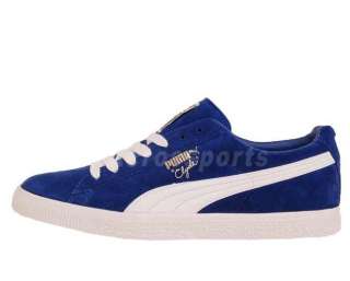 Puma Clyde Script Blue Suede White Classic Casual Shoes  