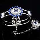 Fashion light blue devils eyes two small bells open bracelet link 