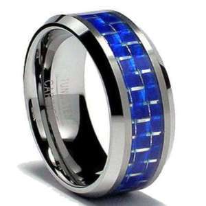 10MM TUNGSTEN BLUE CARBON SOLID MENS RING SIZE 13  