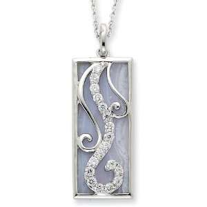   Silver Blue Lace Agate & CZ Living Water 18in Necklace Jewelry