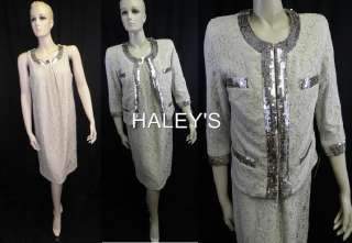 New Ellen Tracy Dress Beige Lace Sequin Trim Jacket Dress Mother of 
