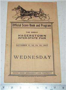 1927 Great Hagerstown Fair Score Book & Program Horse Race L@@K http 