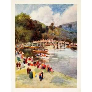   Rowboat Bridge Shore Bank   Original Color Print