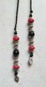 BEADED THONG BOOKMARK – ( Feather Red )  