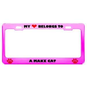 Manx Cat Pet Pink Metal License Plate Frame Tag Holder