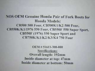 Honda CB450 CL450 CB500 CB550 CB750 Front Fork Boots  