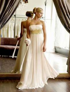 New Ivory Chiffon Gold Lace Strapless Maternity Wedding Gown Bridal 